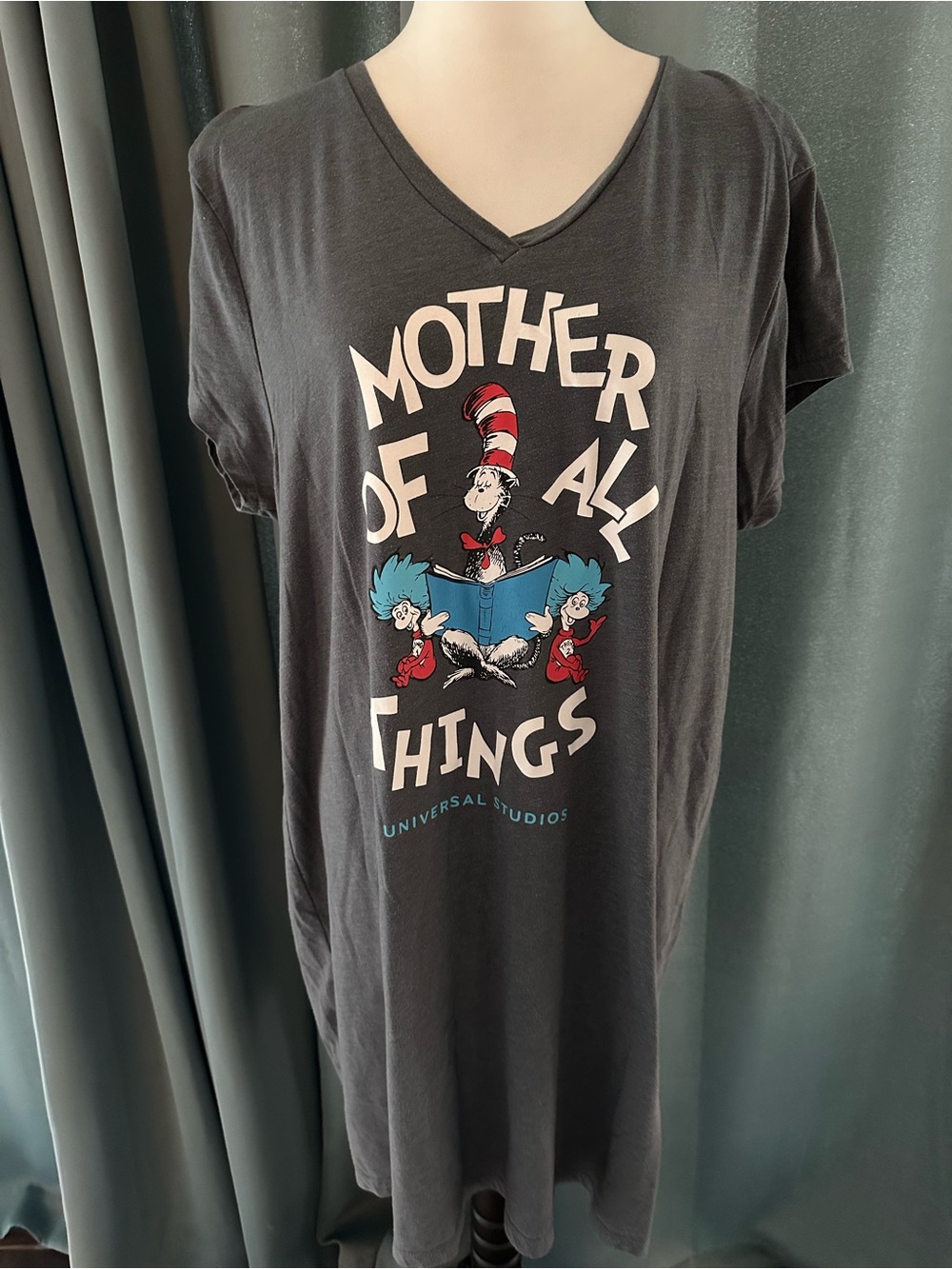 Dr Seuss Mother Of All Things Sleep Shirt Womens S/M Universal Studios Gray